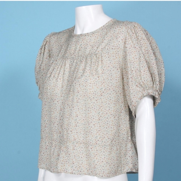 DOEN Pirouette Mustard California Wildflower Floral Cotton Puff Sleeve Top XL - Picture 7 of 8